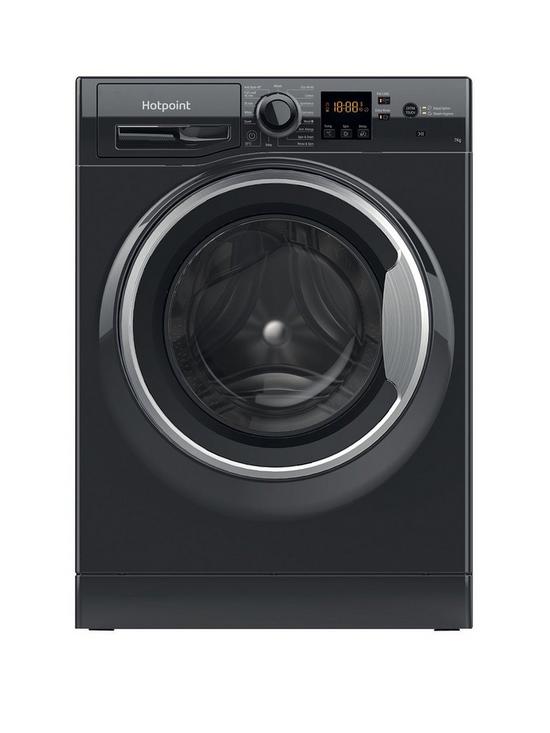 front image of hotpoint-nswm743ubsukn-7kg-load-1400-spin-washing-machine-black