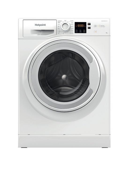 front image of hotpoint-nswm944cwukn-9kg-load-1400-spin-washing-machine-white
