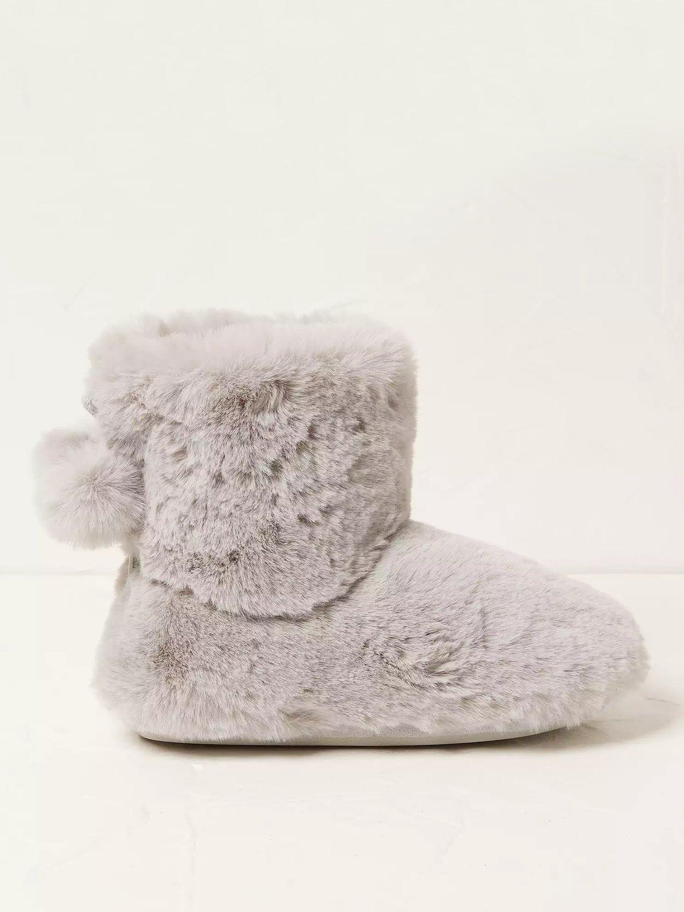 grey fluffy boot slippers