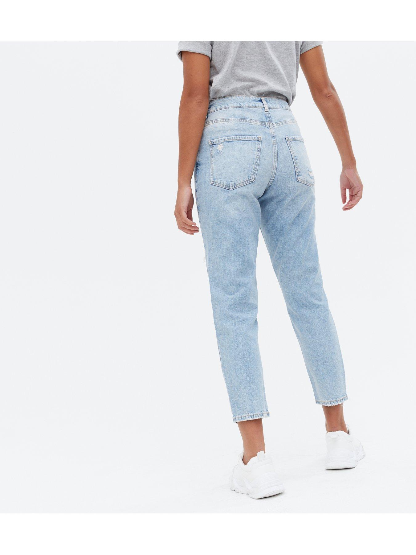 blue ripped high waist tori mom jeans