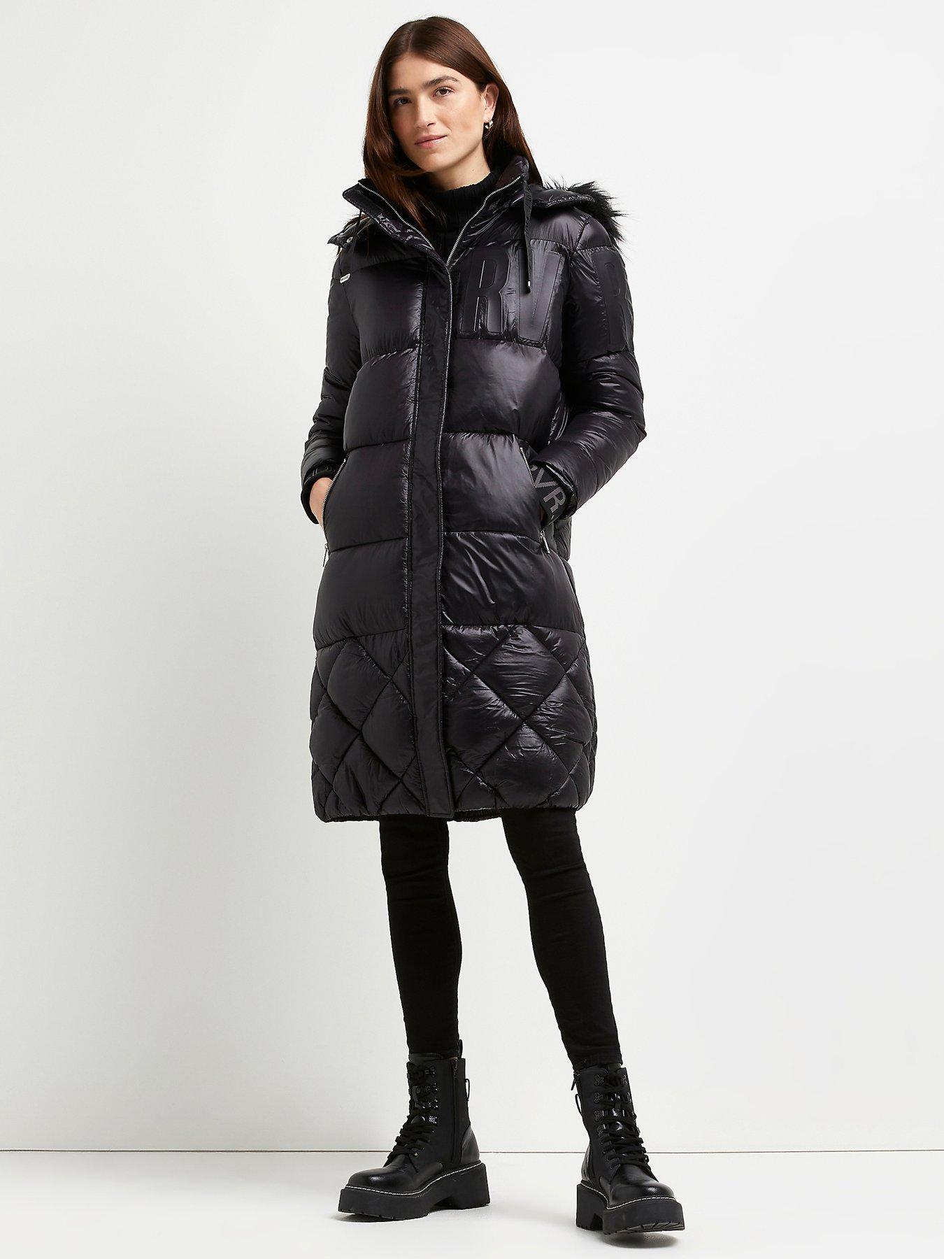 black coat with fur hood river island