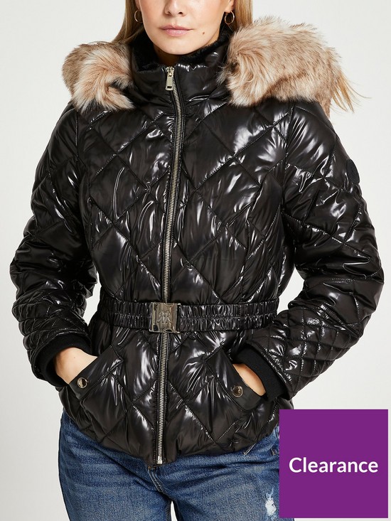front image of ri-petite-petite-belted-padded-jacket--black