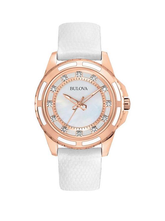 front image of bulova-ladies-diamond-amp-ceramic-strap-ladies-watch-stainless-steel-and-leather