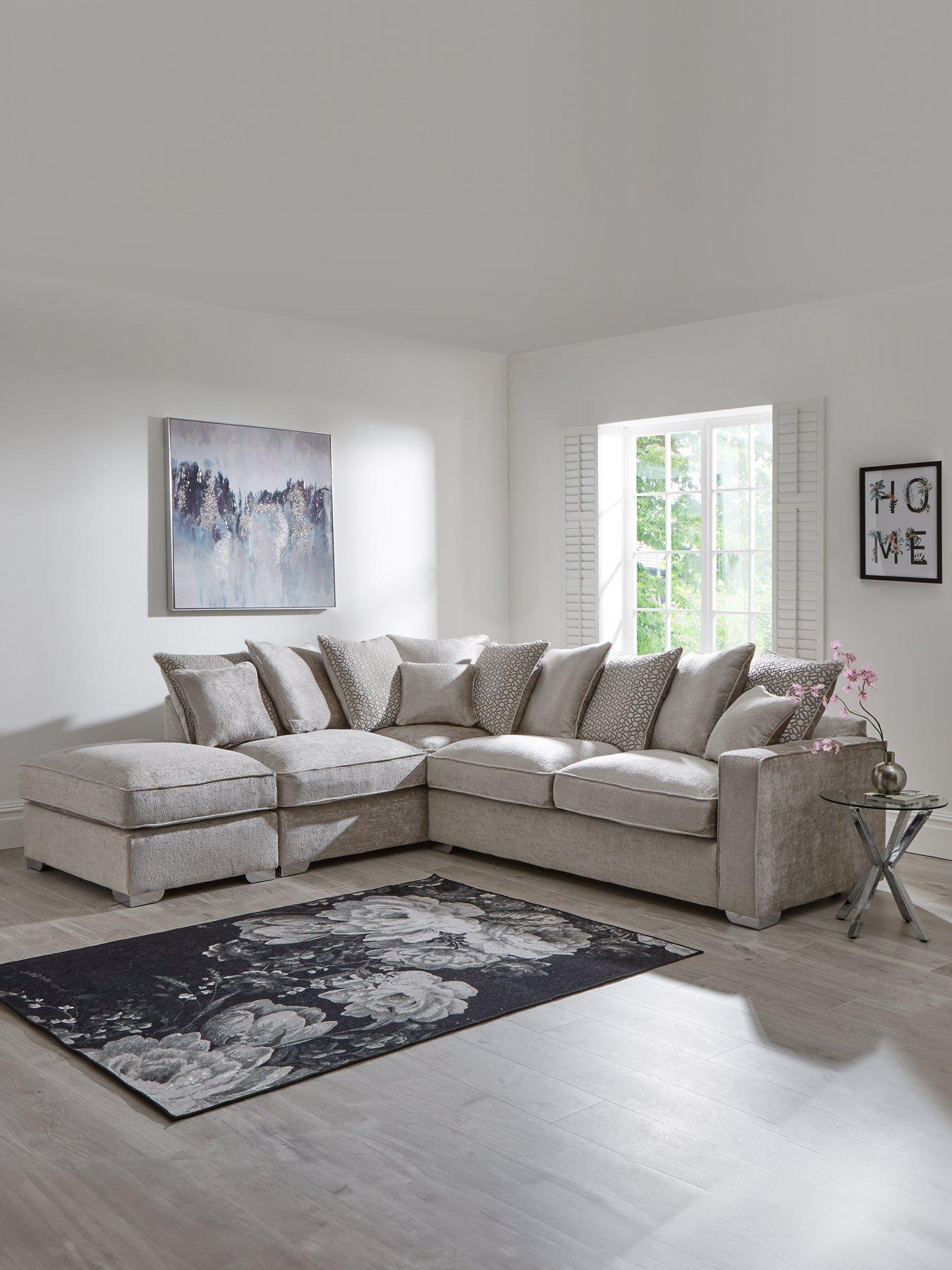 undefined Chicago Deluxe Fabric Left Hand Scatter Back Corner Sofa with Footstool - Made to Order in the UK