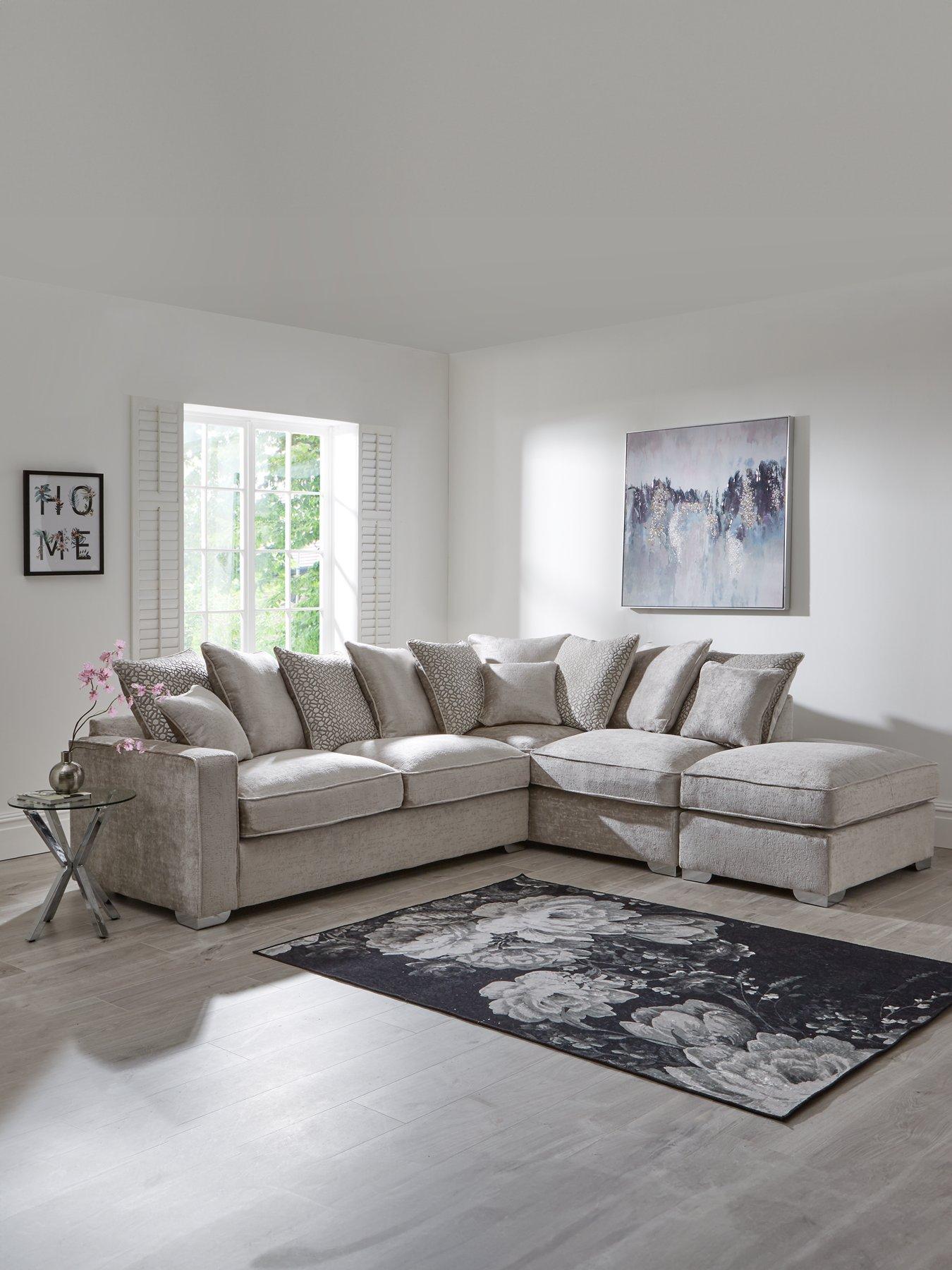 Image 1 of 5 of Very Home Chicago Deluxe Fabric Right Hand Scatter Back Corner Sofa with Footstool&nbsp;- Made to Order in the UK