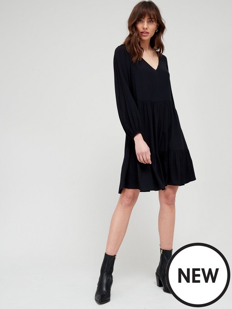 v-by-very-v-neck-tiered-mini-dress-black