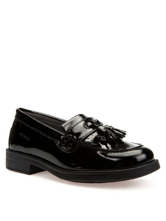 front image of geox-girls-agata-patent-school-shoe-black