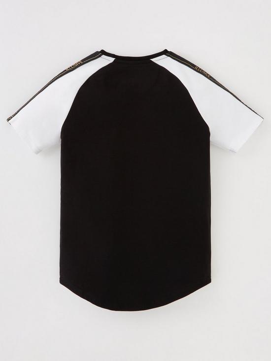 back image of illusive-london-boys-deluxe-raglan-colour-block-t-shirt-blackwhite