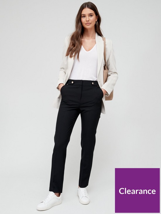 front image of v-by-very-tab-detail-tailored-leg-trouser-black