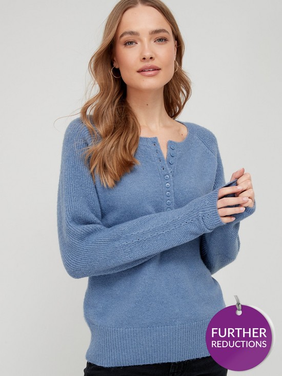 front image of v-by-very-knitted-button-through-henley-jumper
