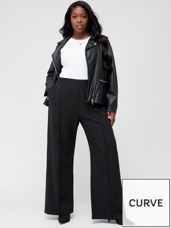 front image of v-by-very-curve-wide-leg-stretchnbsptrouser-black