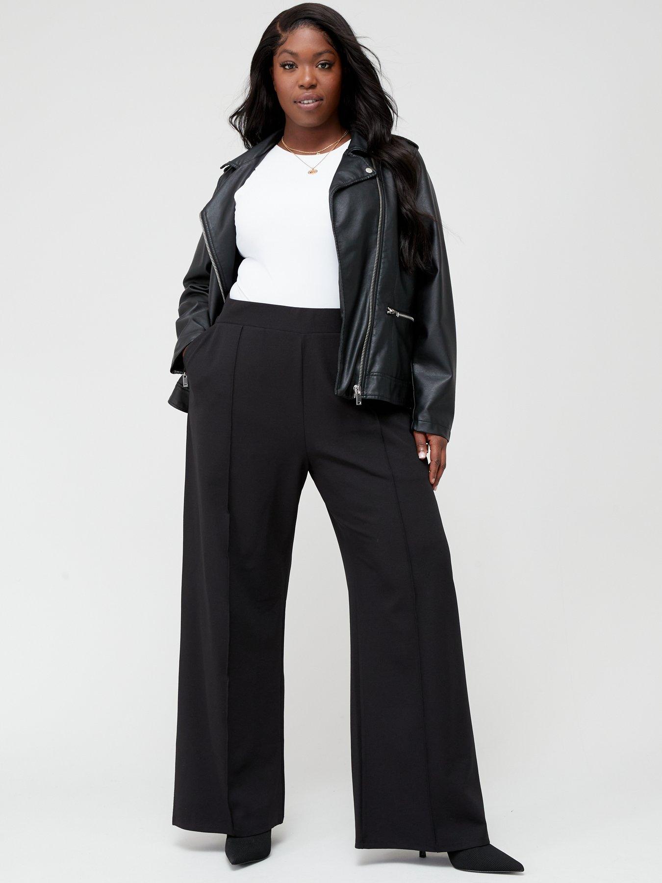 V by Very Curve Wide Leg Stretch Trouser - Black