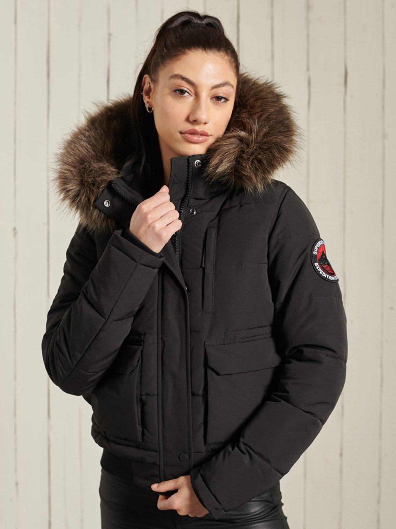 Superdry Glacier Padded Biker Jacket With Faux Fur Hood