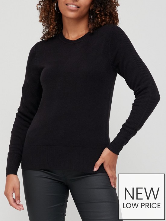front image of v-by-very-knitted-crew-neck-super-soft-jumper-black