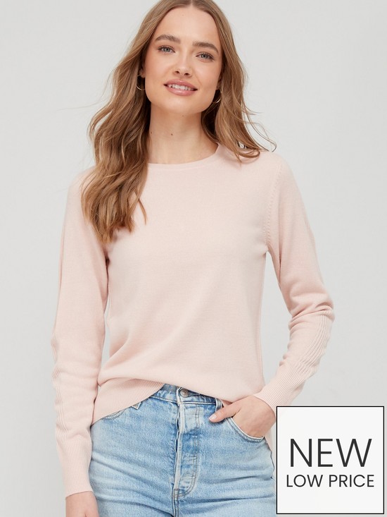 front image of v-by-very-knitted-crew-neck-super-soft-jumper-blush