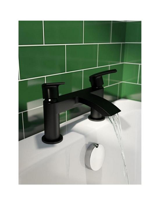 front image of orchard-bathrooms-matt-black-curved-bath-mixer-tap