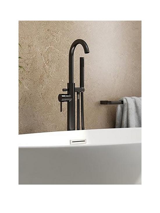 front image of orchard-bathrooms-round-freestanding-bath-filler-tap-matt-black