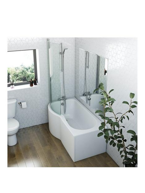 orchard-bathrooms-p-shaped-shower-bath-with-screen-panels-and-waste-1700-x-850-lh
