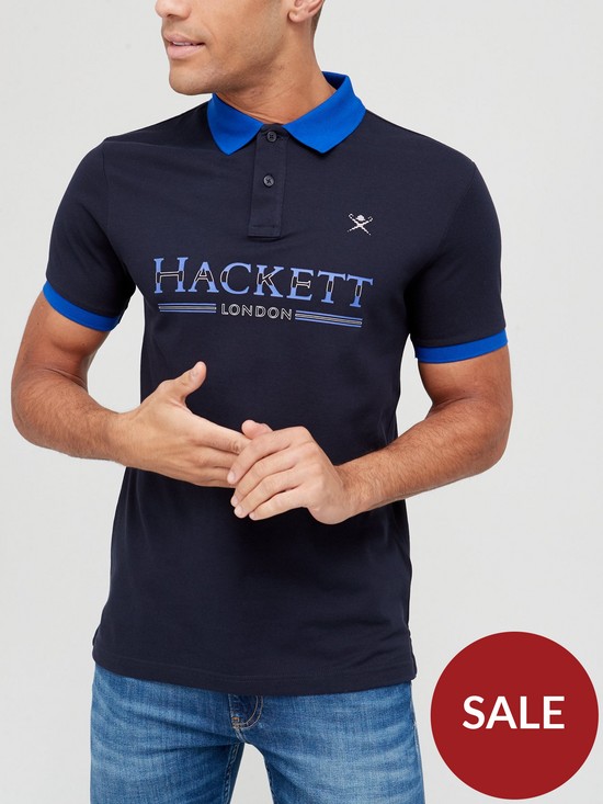 front image of hackett-large-logo-polo-shirt-navy