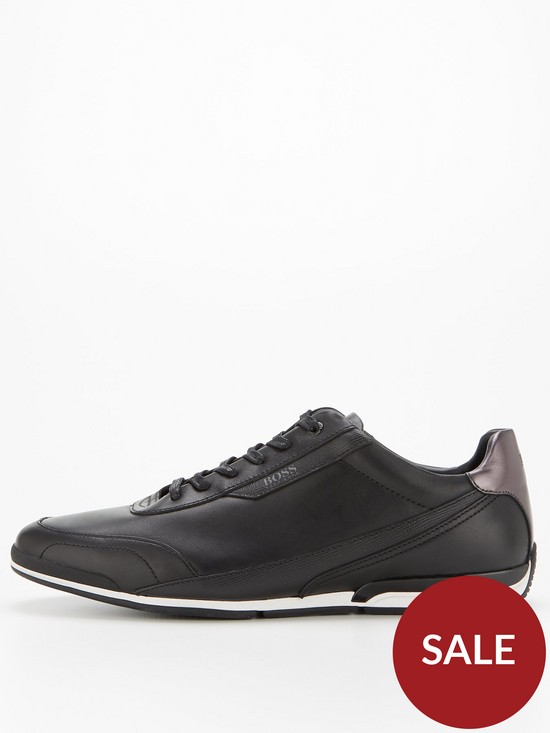 front image of boss-saturn-leather-low-profile-trainers-black
