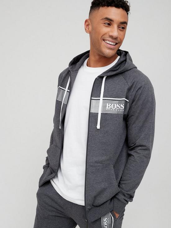 front image of boss-authentic-lounge-zip-through-hoodie-medium-grey