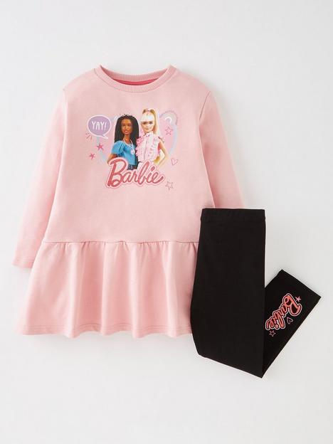 barbie-girls-barbie-sweat-dress-amp-legging-set-pinkblack
