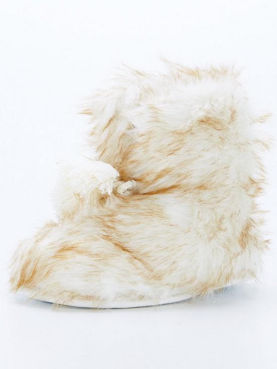 stillFront image of boux-avenue-tipped-faux-fur-tassle-boot-slippers-ivory-mix