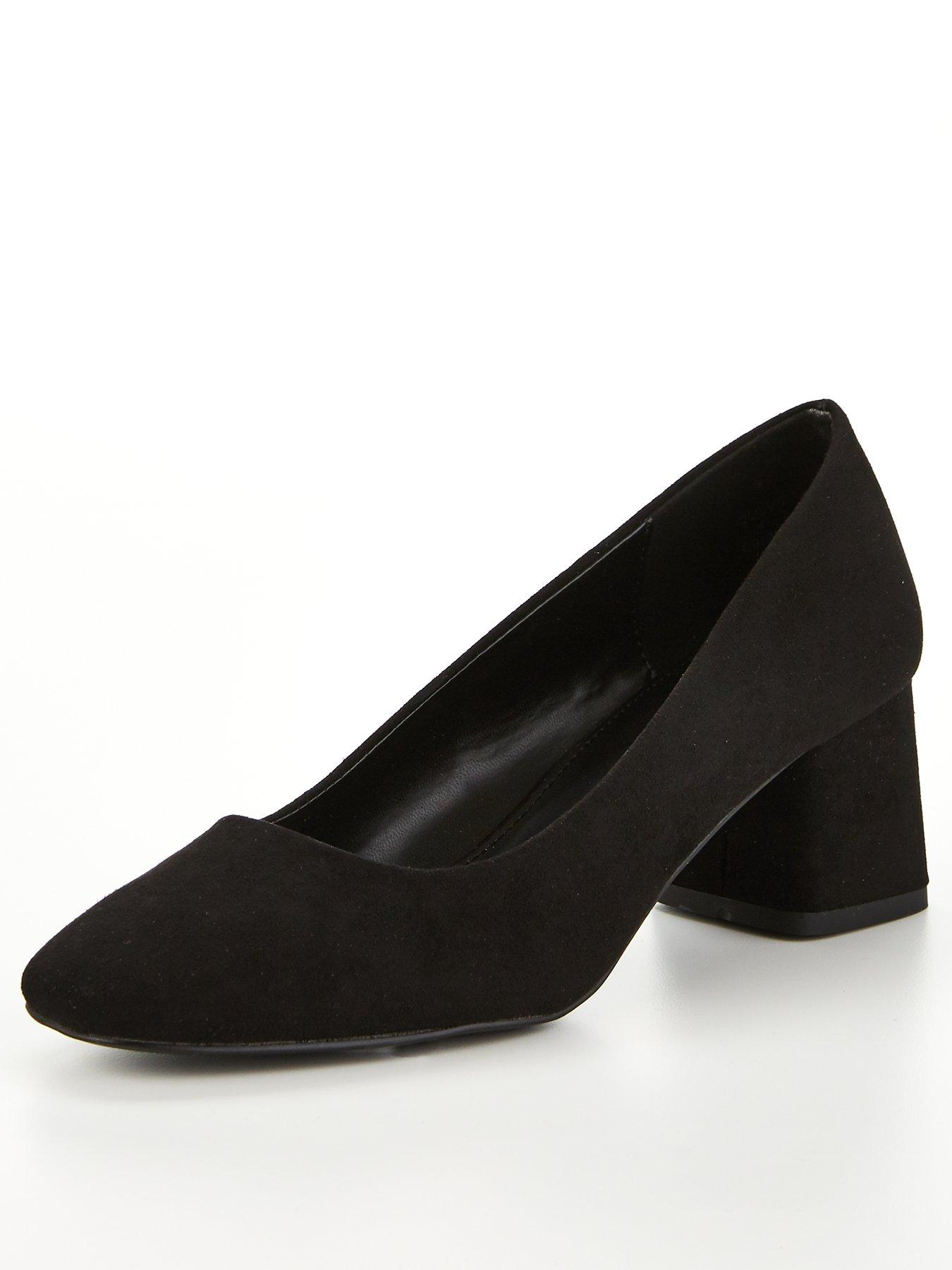 Everyday Wide Fit Square Toe Low Block Court Shoe Black