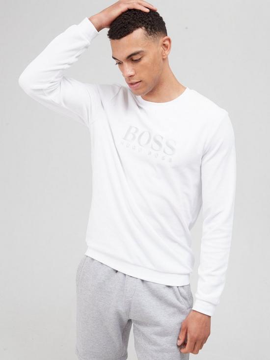 front image of boss-velour-lounge-sweatshirt-white