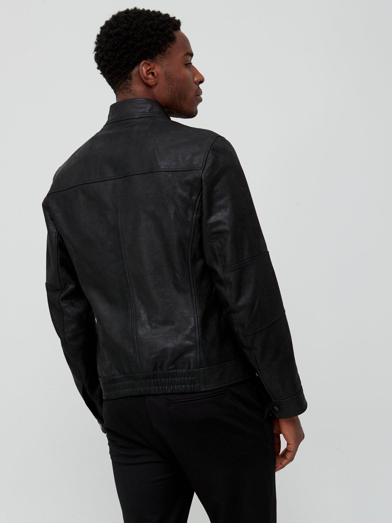 BOSS Josep Leather Biker Jacket - Black | littlewoods.com