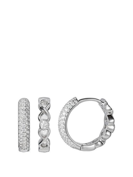 front image of the-love-silver-collection-sterling-silver-cubic-zirconia-double-sided-huggie-earring-15mm