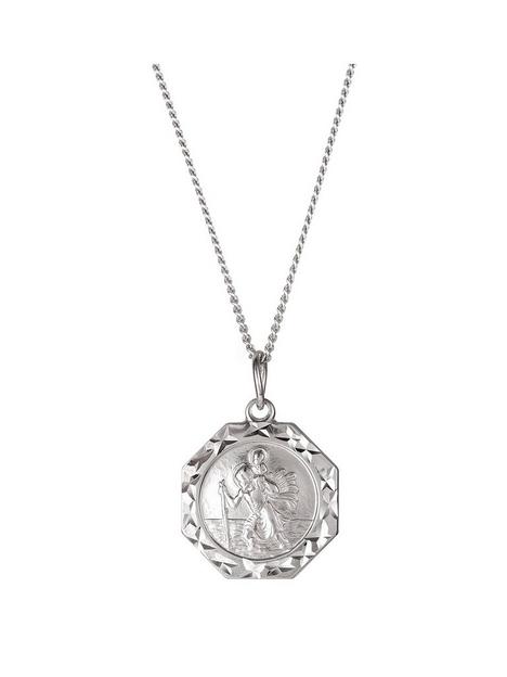 the-love-silver-collection-sterling-silver-octagon-st-christopher-pendant-18-inch-curb-chain
