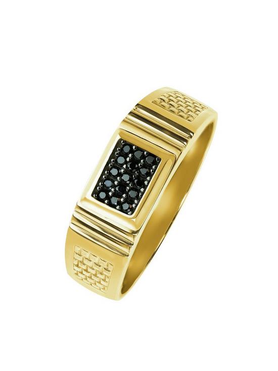 front image of love-gold-mens-9ct-yellow-gold-black-cubic-zirconia-square-signet-ring