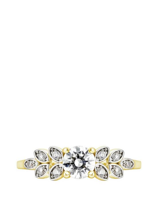 stillFront image of love-gold-9ct-2-colour-yellow-and-white-gold-cubic-zirconia-leaf-shoulder-ring