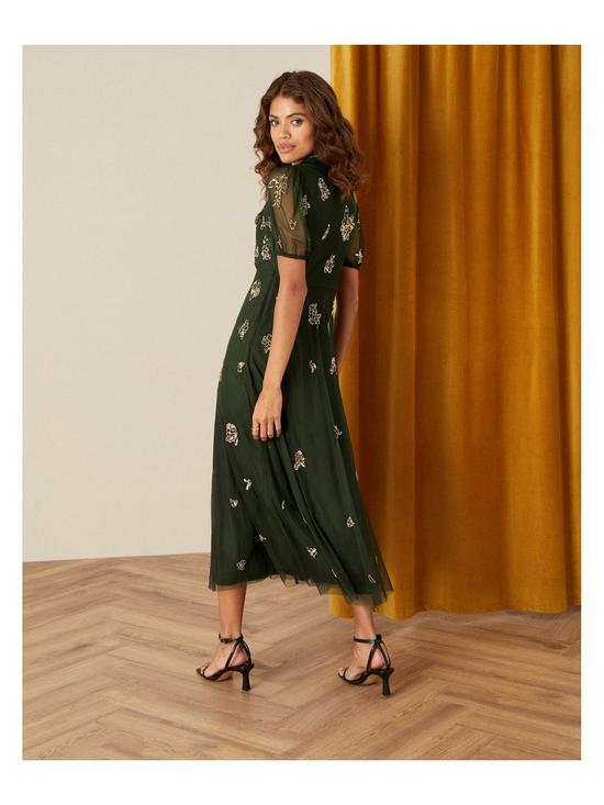 stillFront image of monsoon-lauren-sustainable-embellished-midi-dress-olive