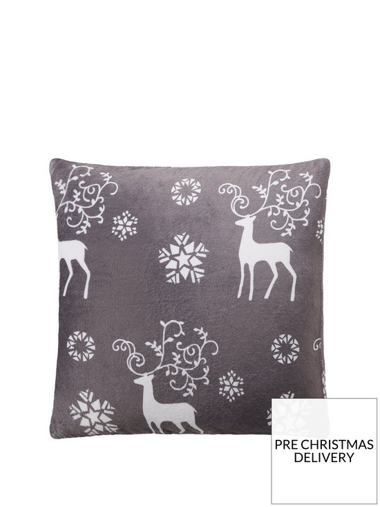 front image of cascade-home-christmas-stag-cushion