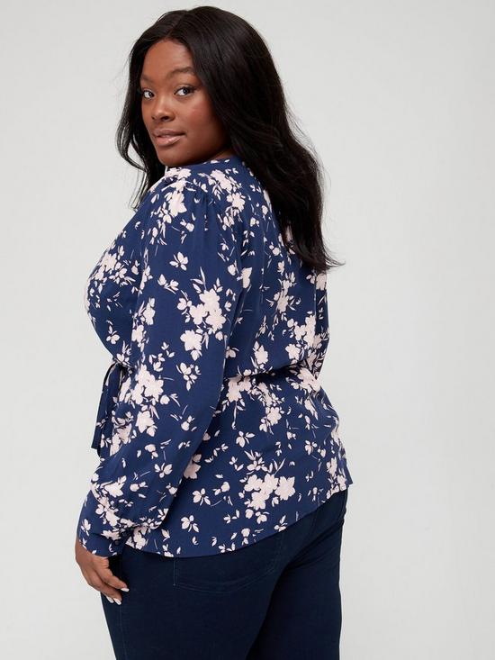 stillFront image of v-by-very-curve-long-sleeve-wrap-detail-blouse-navyfloral