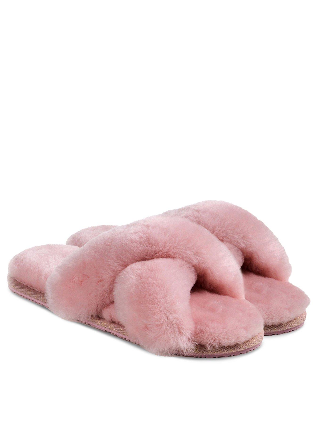  image of just-sheepskin-daisy-open-toe-cross-over-sheepskin-slider-slipper-rose