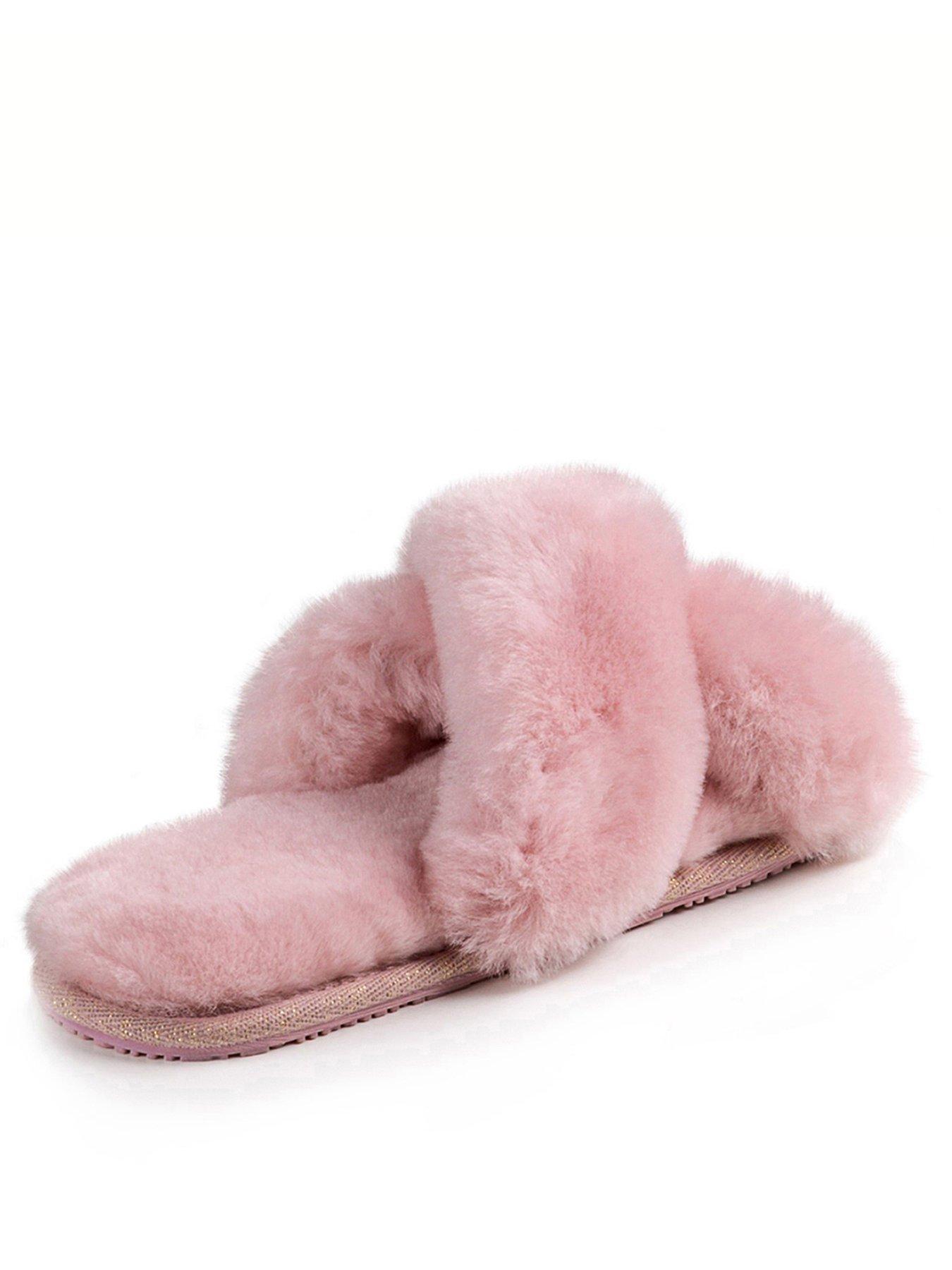  image of just-sheepskin-daisy-open-toe-cross-over-sheepskin-slider-slipper-rose