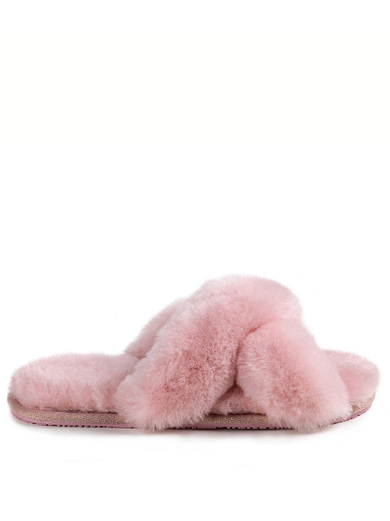  image of just-sheepskin-daisy-open-toe-cross-over-sheepskin-slider-slipper-rose