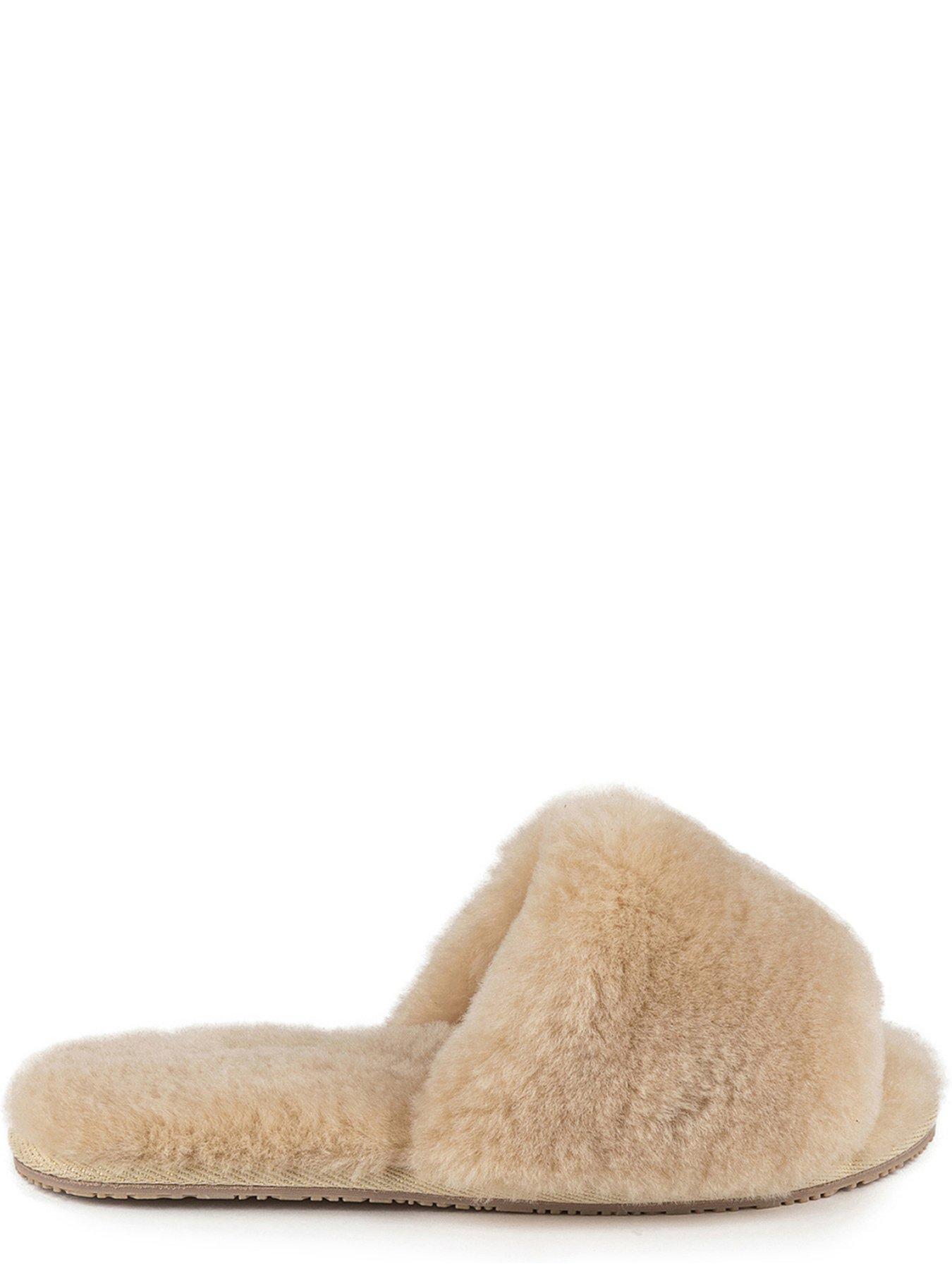 Just Sheepskin Lily Open Toe Sheepskin Slider Slipper - Caramel ...