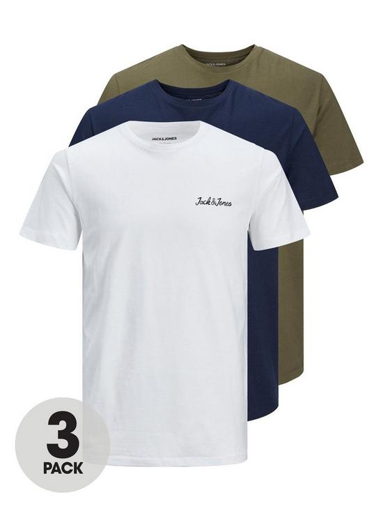 front image of jack-jones-junior-boys-3-pack-ewan-short-sleeve-t-shirts-navywhitegreen