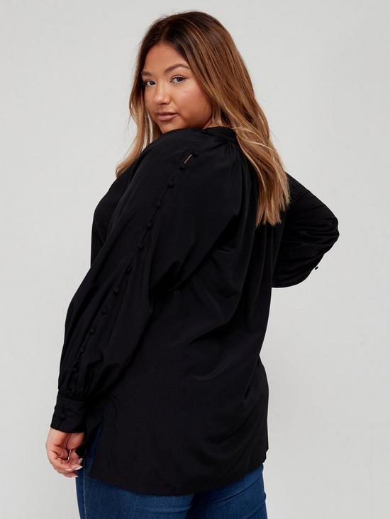 stillFront image of v-by-very-curve-button-detail-volume-sleeve-blouse-black