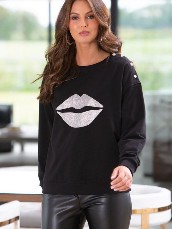 back image of pour-moi-lips-print-fleeceback-sweatshirt