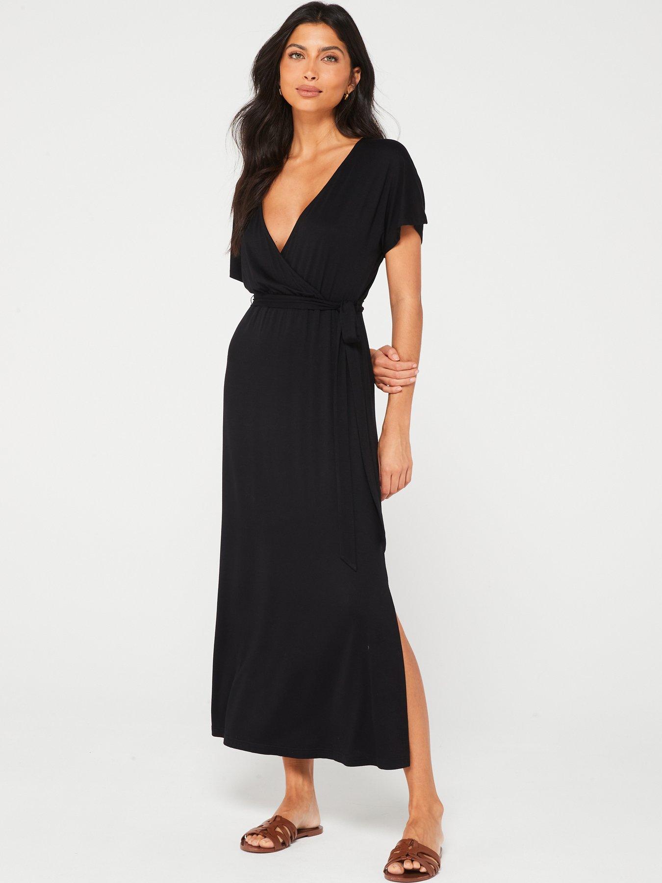 Jersey Wrap Beach Midi Dress Black