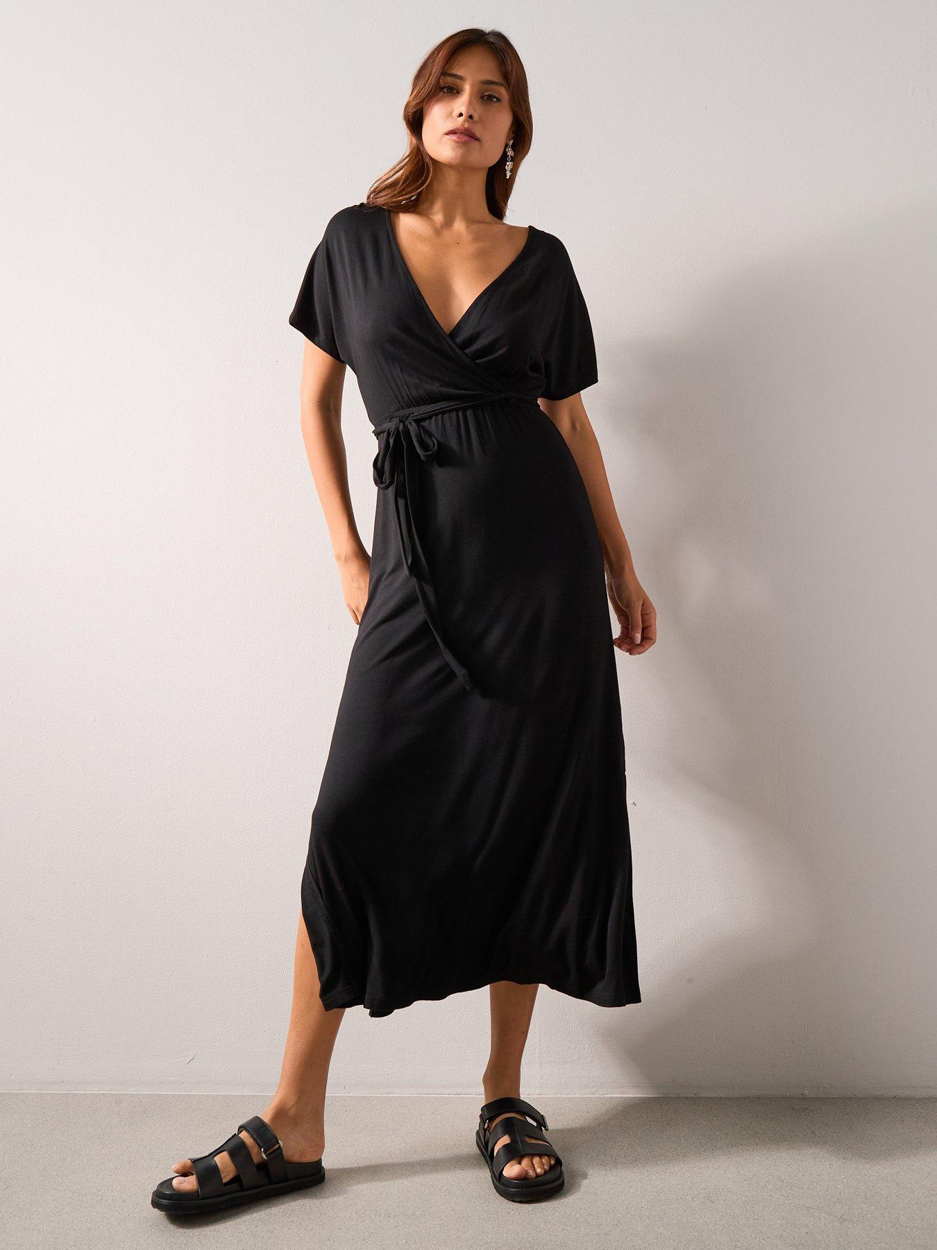 The Very Collection Jersey Wrap Beach Midi Dress - Black