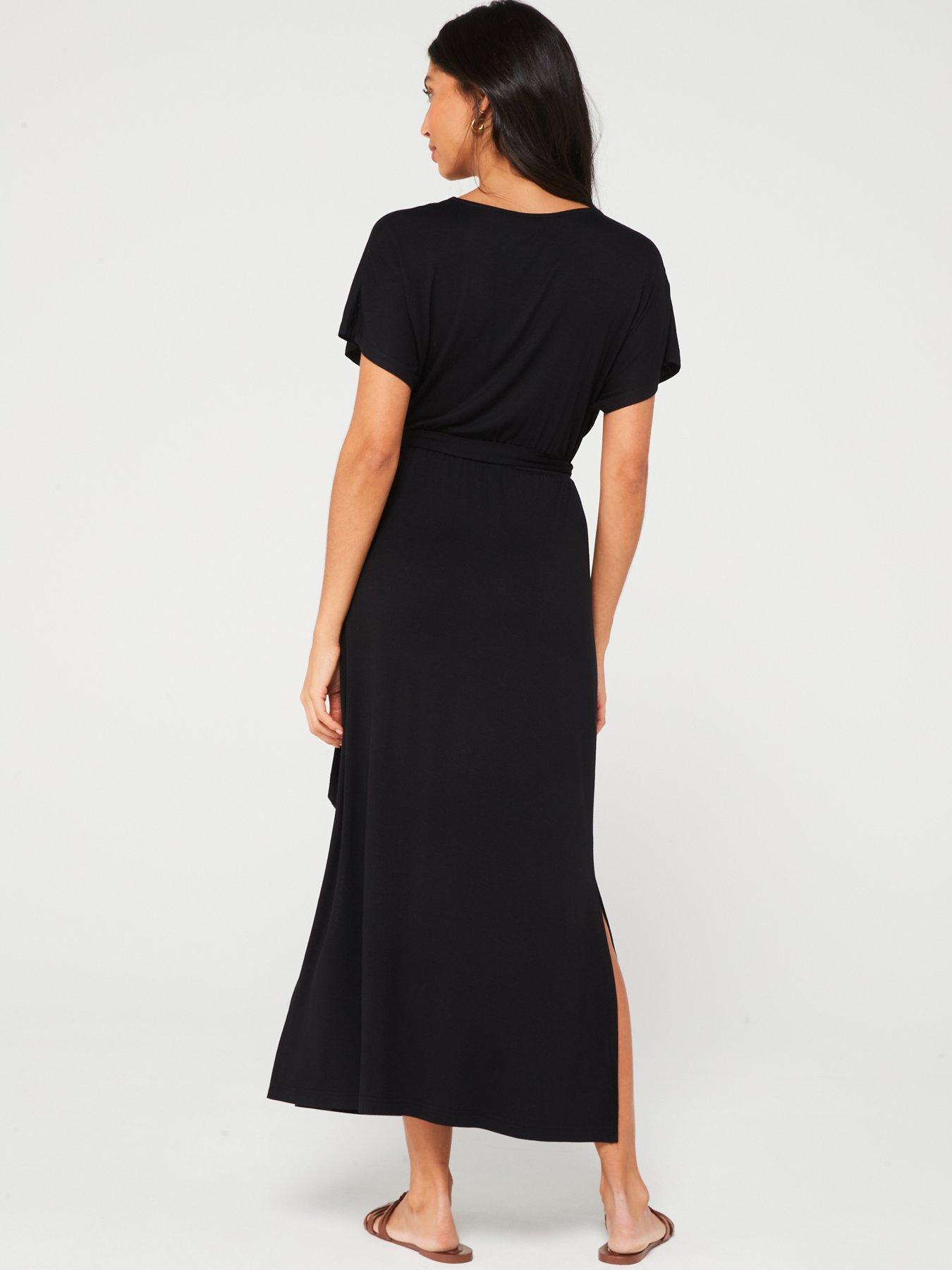  image of everyday-jersey-wrap-beachnbspmidi-dress-black