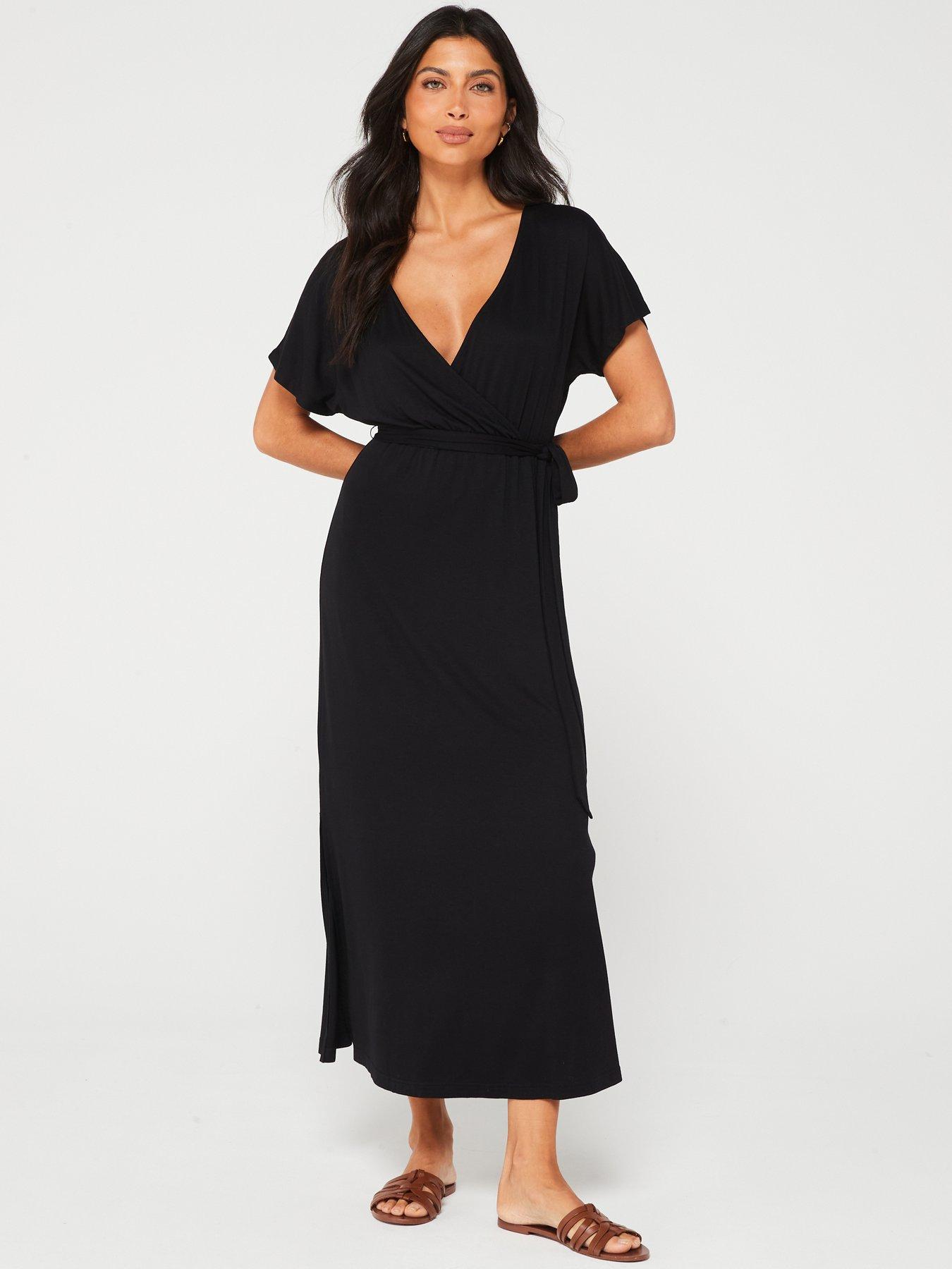  image of everyday-jersey-wrap-beachnbspmidi-dress-black