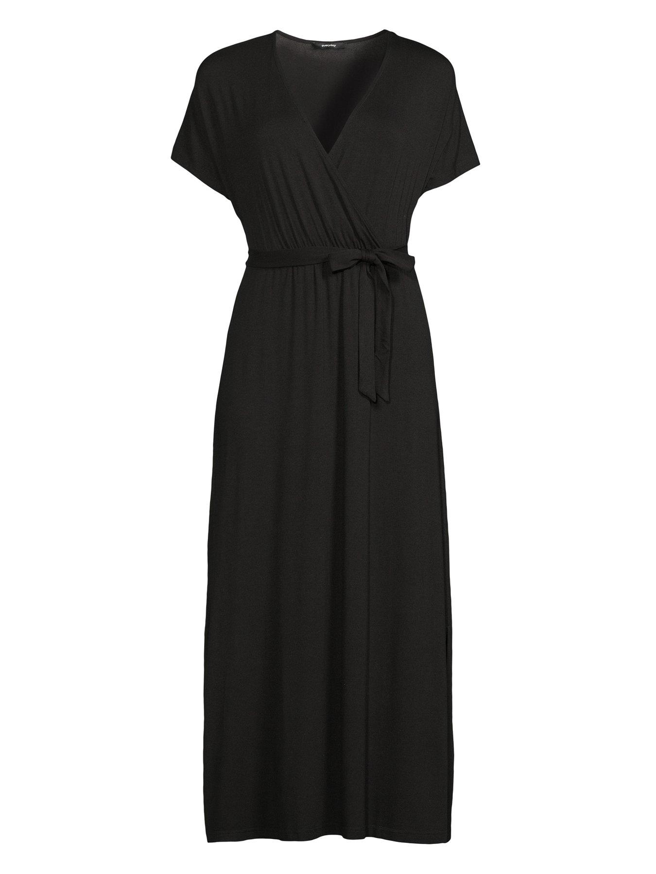 Image 7 of 7 of V by Very Jersey Wrap Beach&nbsp;Midi Dress - Black