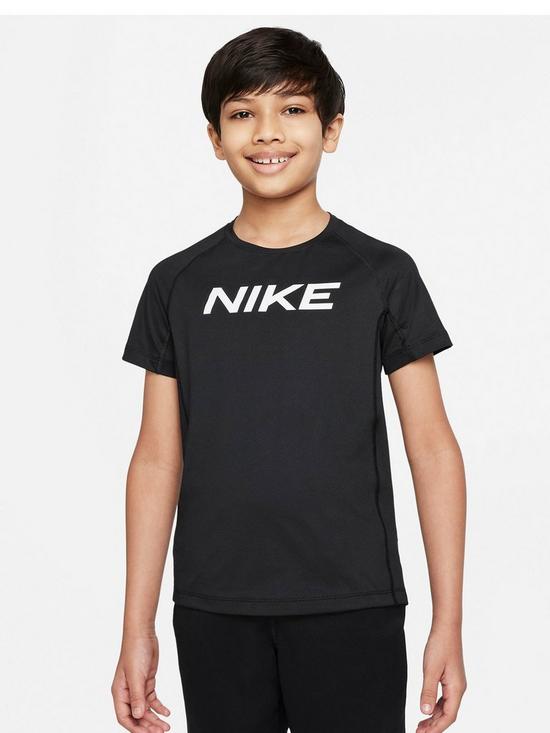 front image of nike-older-boys-dri-fit-short-sleeve-top-black